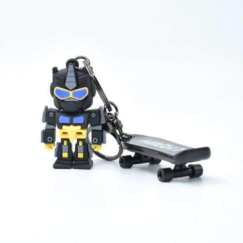 Black Robot With Skateboard Keychain | 3D Rubber Silicone Keychain for Car & Bike Gifting with Key Ring Anti-Rust | Home Keys for Men and Women