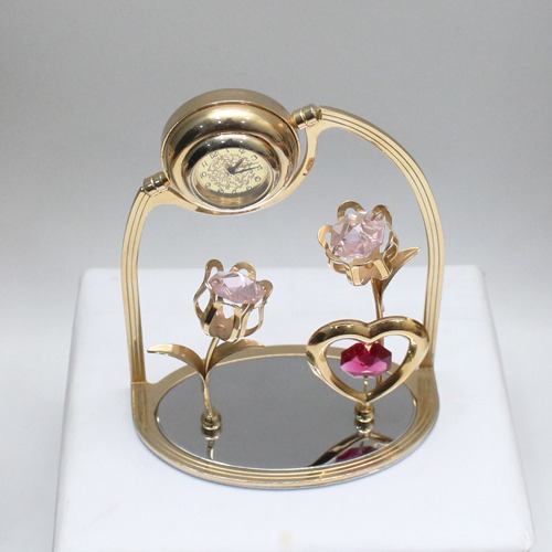 Mini Clock Classic Crystal Rose Metal Art