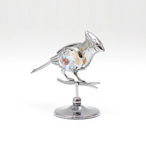 Sparrow Figurine Silver Plated Metal Crystal Art
