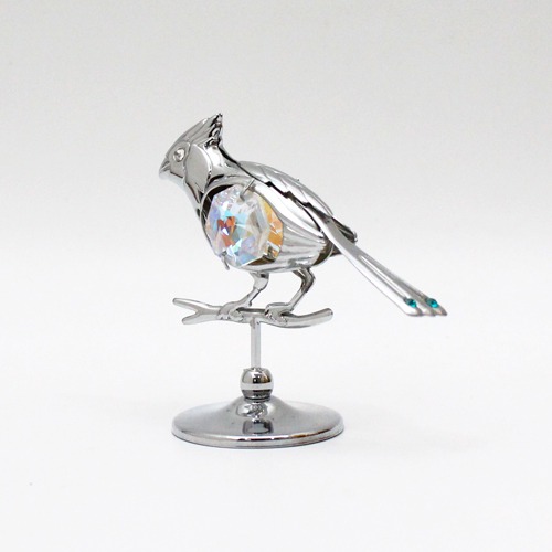 Sparrow Figurine Silver Plated Metal Crystal Art