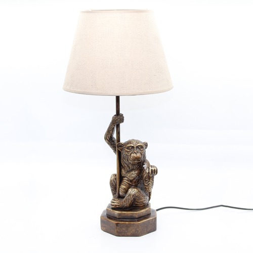 The Light  Brown  Fabric Shade With Metallic Finish Monkey Base Table Lamp, For Home, Office Decoration
