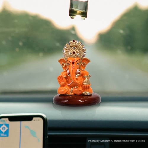 Wooden Base Dashboard Ganesha Idol For Car Dashboard, Home, and Office