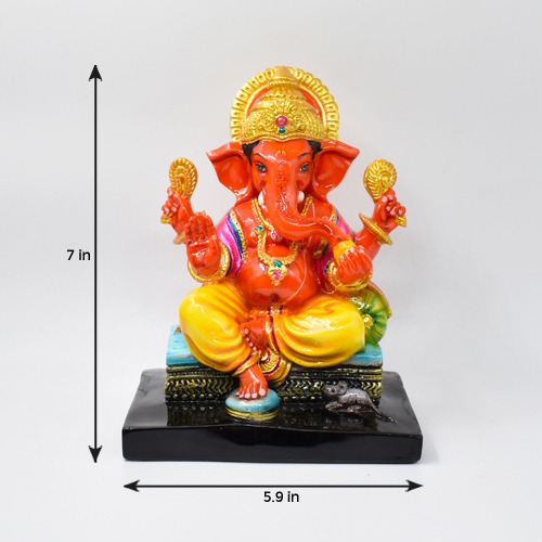 Lord Ganesha Idol In Orange Colour For Office and Home Decor