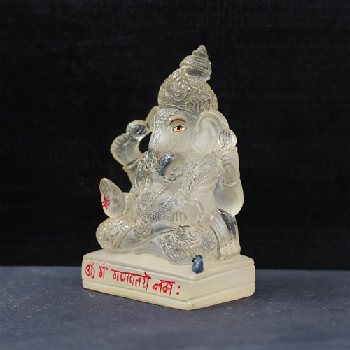 White  Dagdu Lord Ganesha Idol For Home Decor & Car Dashboard