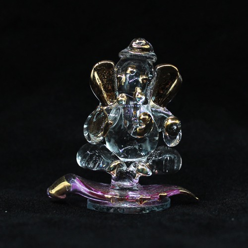 Glass Sitting Leaf Ganesha With Golden Polish Designer car Dashboard