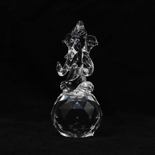 White Crystal Clown Glass Ganesha Idol For Home & Office Decor