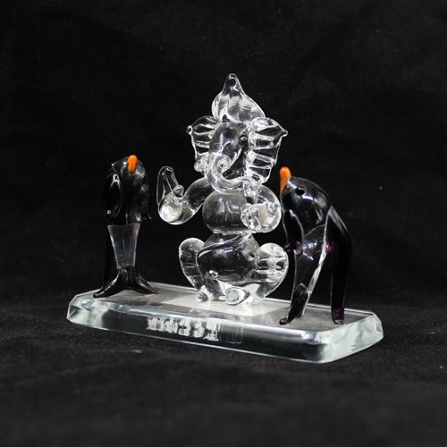 Black Glass Ganesha With  Dolphin For Home & Office Decor