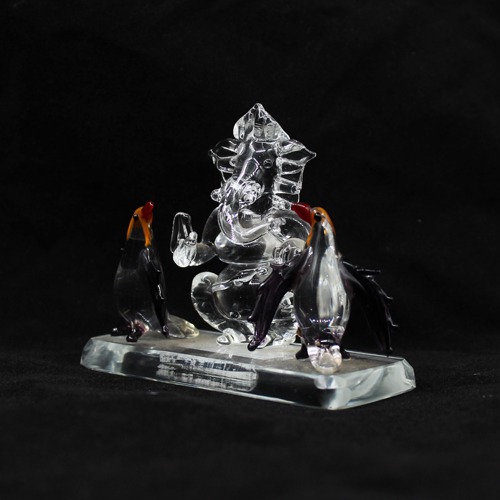 Glass Ganesh with Penguin Idol For Home & Office Decor