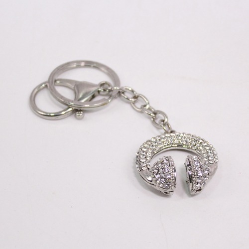 Diamond Studded Headphone Music Metal Keychain | Premium Stainless Steel Keychain With Diamond For Gifting With Key Ring Anti-Rust
