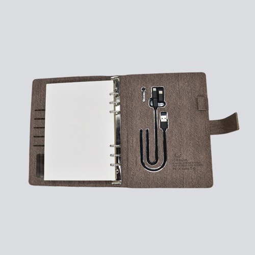 Viva Global Charge 4000 mAh Power bank Ring binder Notebook-A5 ( Tan) | Notebook | Diary | Personal Diary | Home And Office Use