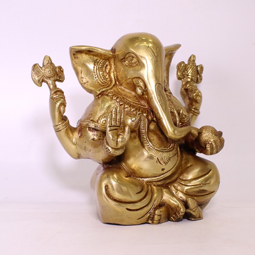 Antique Finish Ganeshji Brass Idol For Home & Office Decor