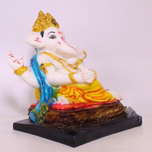 Glossy White Sitting  Lord Ganesha Idol For Home Decor