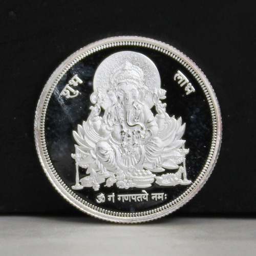Silver Ganapti Round Coin for Gifting | Religious Occasions