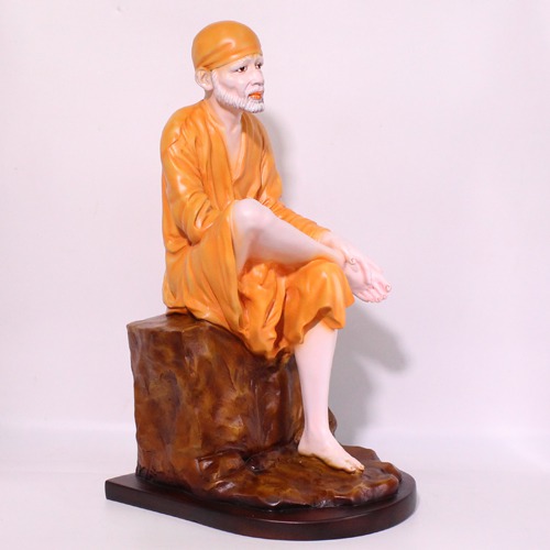Large Orange Sai Baba Sitting On Stone Sai Baba Idol/Murti for Home and Office Decor