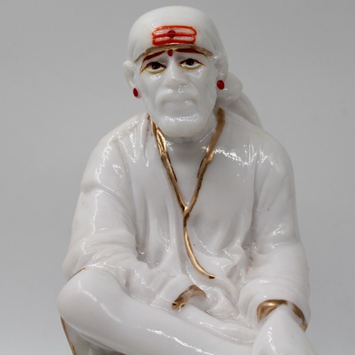 Glossy White Sai Baba Sitting On Stone Statue Sai Baba Statue For Pooja Room Home Temple