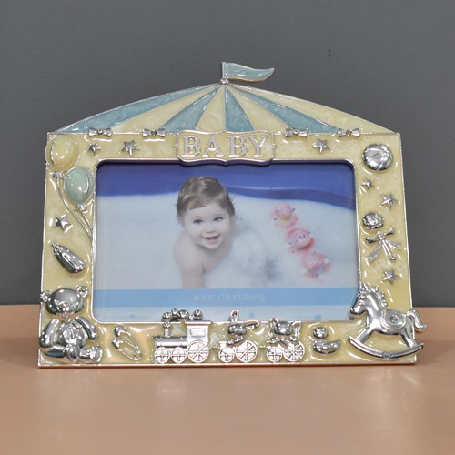 Blue Silver Plated Baby Table Top Photo Frame( Photo Size 6 x 4 Inches)