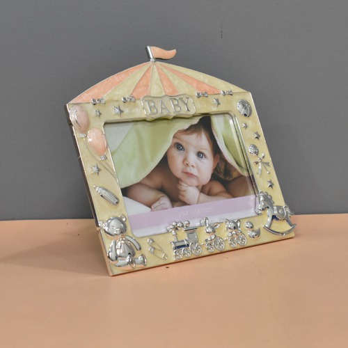 Orange Silver Plated Baby Table Top  Photo Frame( Photo Size 6 x 4 inches)