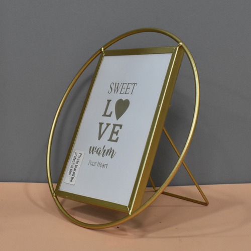 Gold Plated Round Shape Metal Table Top  Photo Frame For Home & Office decor ( Photo Size: 5 x 7 inches )