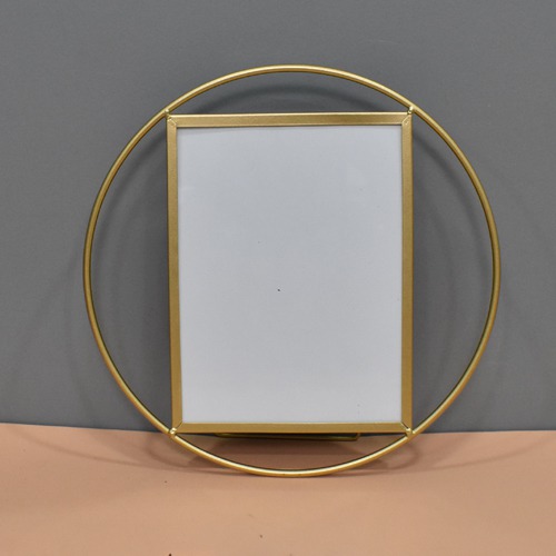Golden Plated Round Metal  Table Top Photo Frame for Home & office Decor (Photo Size 6 x 8 inches)