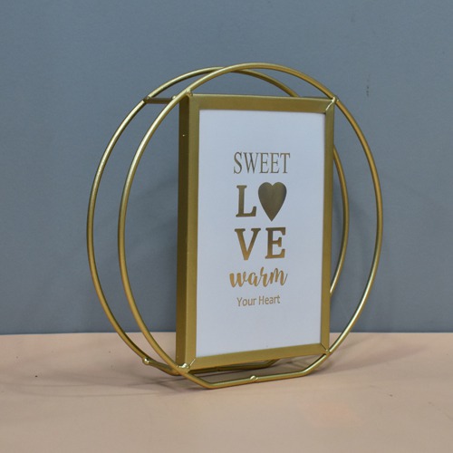Golden  Plated Round Metal Table Top Photo Frame( Photo Size: 6 x 4 inches, Small)