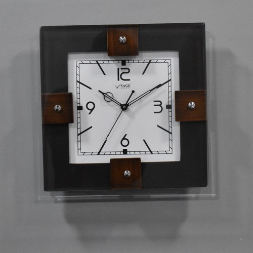 Sage Quartz Glass With Wood Wall Clock (12 x 12 , Black )