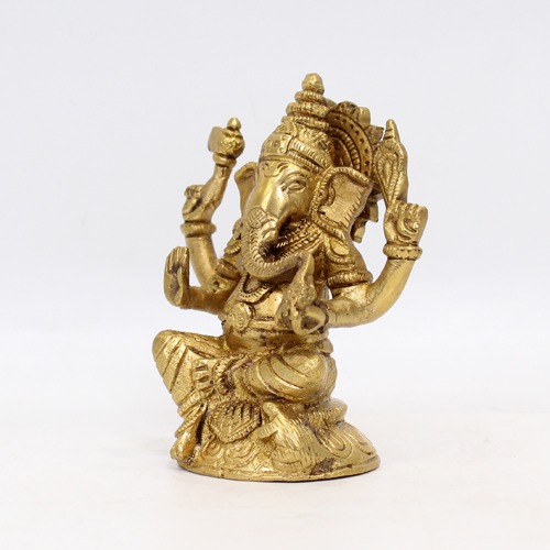 Gold Brass Seated Ganesha Idol For Home & Office Decor