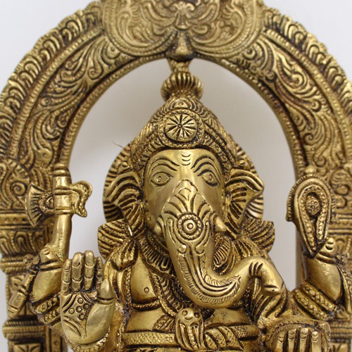 Brass Ganesha Sitting on Sinhasan For Home and Office Decor