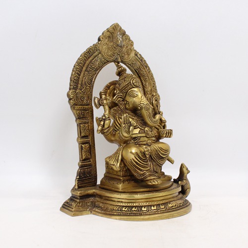 Brass Ganesha Sitting on Sinhasan For Home and Office Decor