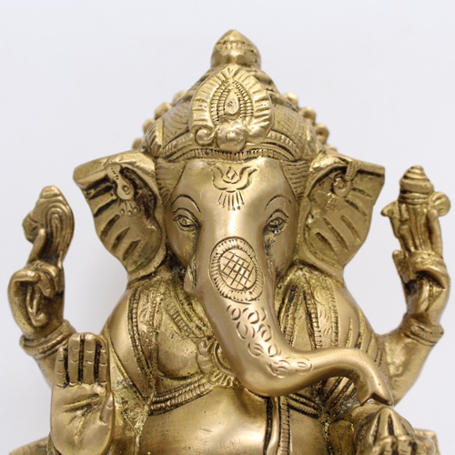 Brass Ganesha Sitting on Lotus For Home Decor