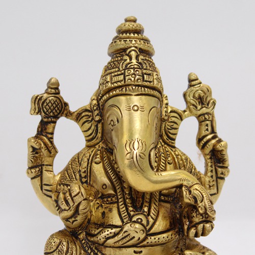 Brass Ganesha Sitting on Goal Base For Home & Office Decor