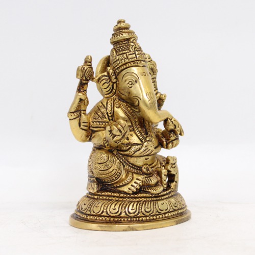 Brass Ganesha Sitting on Goal Base For Home & Office Decor