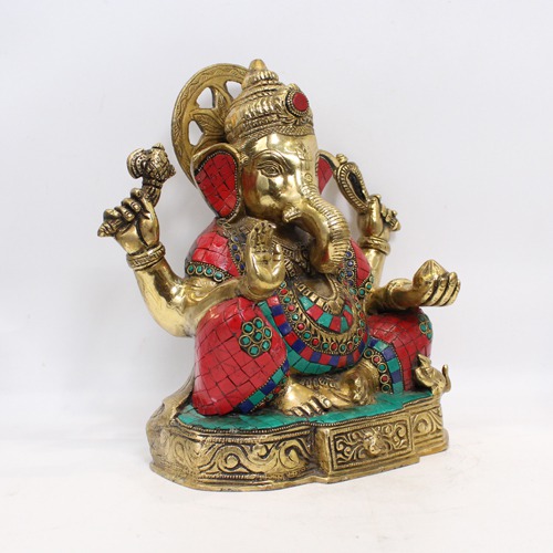 Multicolour Stone Brass Ganesha For Showpiece, Home Decor, Gifting  your Friend