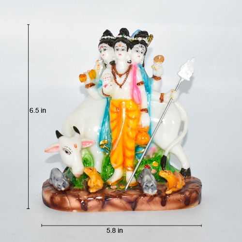 Shri Guru Dattatreaya Puja Idol/ Bhagwan Dattatreaya Decorative Antique Marble Finish Idol for Home Temple (6 cm)