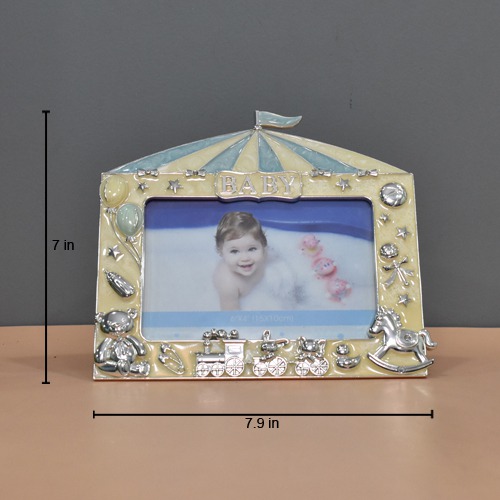 Blue Silver Plated Baby Table Top Photo Frame( Photo Size 6 x 4 Inches)