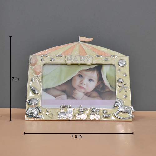 Orange Silver Plated Baby Table Top  Photo Frame( Photo Size 6 x 4 inches)