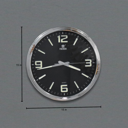 Power Quartz Black And Silver Wall Clock(15 x 15 inches, Silver Black)