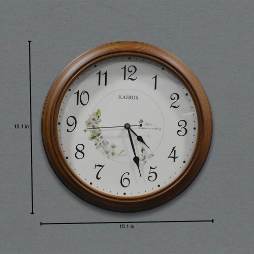 Antique Flower Design White Kairos Wall Clock( 15.1 x 15.1 inches, Brown ))