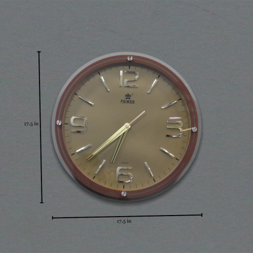Brown And Gold Colour Power Quartz Wall Clock( 17.5 x 17.5 inches, Brown)