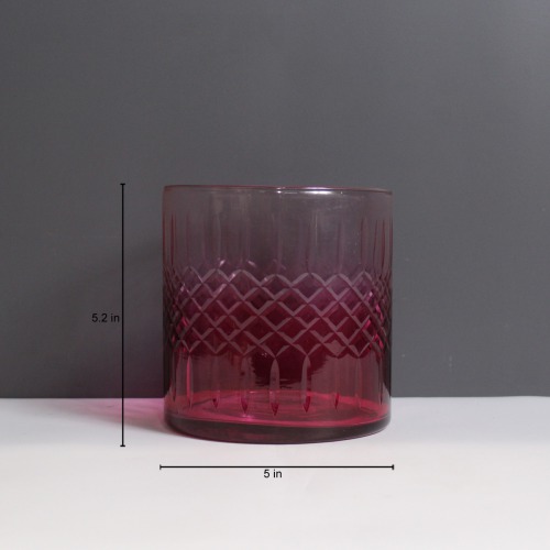 Pink Etching Glass Candle Holder | Glass Vase | For Money Plant | Lucky Bamboo Plant | Elegant Shaped Vase | Flower Pot
