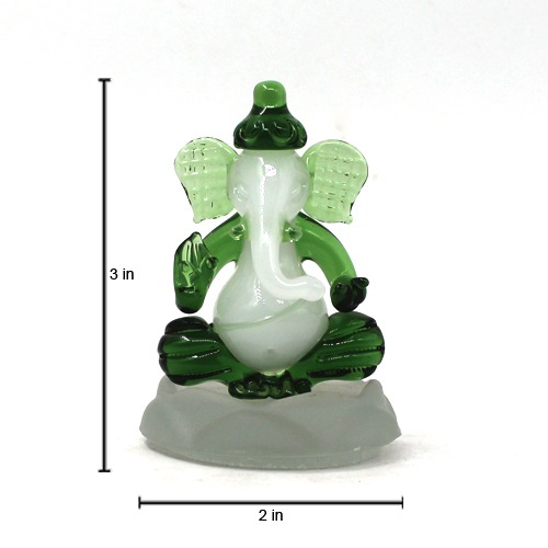 Green White Crystal Glass God Ganesh Blessing Idol For Home & Office Decor