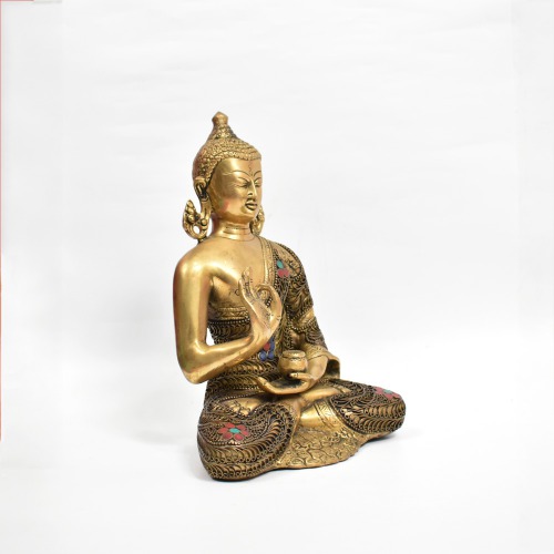 Designer Red And Blued Stoned Designer Shal Buddha Murti | Lord Gautam Buddha Statue Big Size Idols Decorative Showpiece