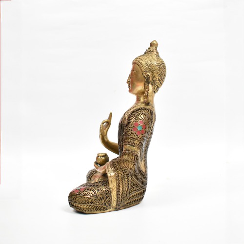 Designer Red And Blued Stoned Designer Shal Buddha Murti | Lord Gautam Buddha Statue Big Size Idols Decorative Showpiece