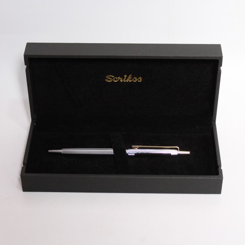 Scrikss Venus Chrome Ball Point Pen Ballpen With Gold Trims, Engraved Wave Pattern, Twist Mechanism, Jumbo Type Refill For Writing Office Corporate Gifting
