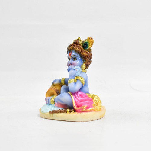 Blue Colour Small Bal Krishna Murti With Makhan Statue | Multicolour-Idol for Temple Decor |Decor Your Home