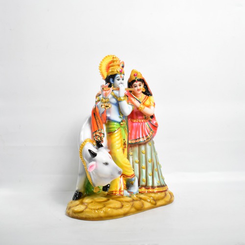 Multi colour Radha Krishna Murti With Cow Murti | Kanha Figurine For Home Temple |Decor Your Home