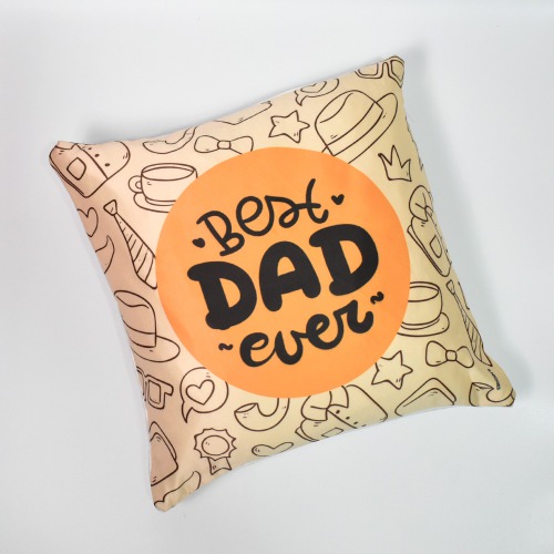 Best Dad Ever Printed Satin Cushion - 12x12 inches and Greeting Card Combo Pack -