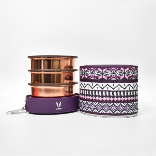 Vaya Tiffin Wool Copper-Finished Stainless Steel Lunch Box Without Bagmat, 1000 ml, 3 Containers, Purple