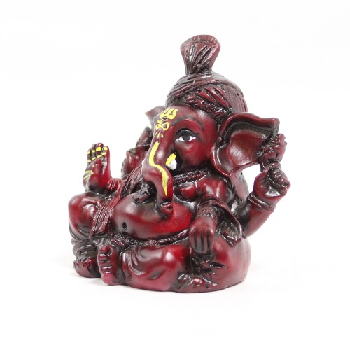 Brown Lord Ganesha Big Ears With Pagdi Glossy Finish With Yellow Shed Idol For Car Dash Board Statue
