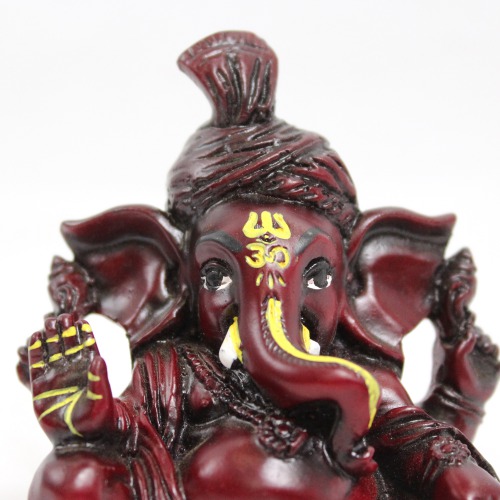 Brown Lord Ganesha Big Ears With Pagdi Glossy Finish With Yellow Shed Idol For Car Dash Board Statue