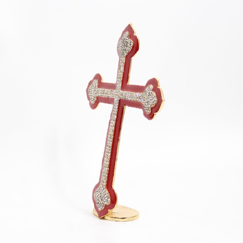 Christian Jesus Christ Holy Cross Idol Red Gold Metal Statue for Car Dashboard | Office Table Showpiece